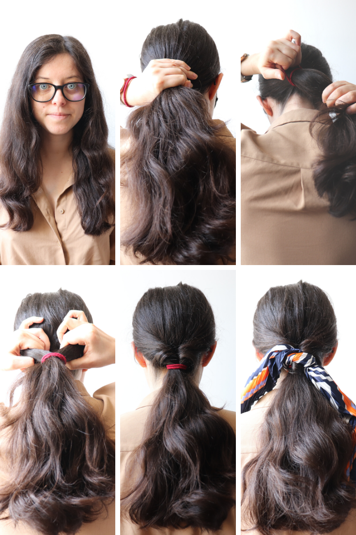 6 façons de nouer un foulard dans les cheveux - queue retournée
